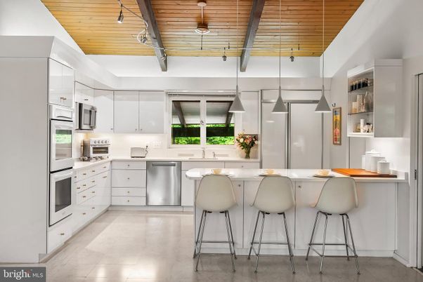Interior, Kitchen, Pendant Lights, Stainless Steel Appliances, Wooden Ceilings