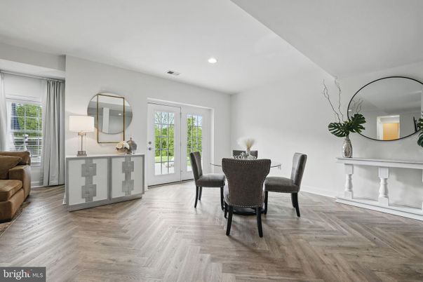 Dining room, Interior, Recessed Lighting, Wood Texture Flooring