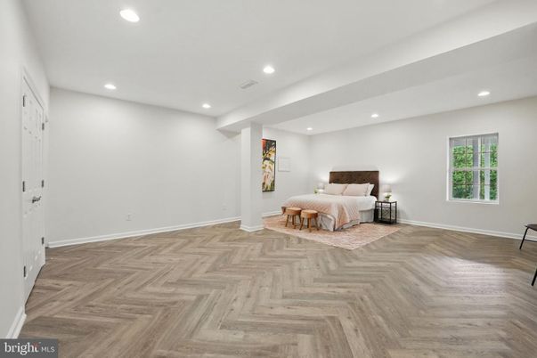 Bedroom, Interior, Recessed Lighting, Wood Texture Flooring