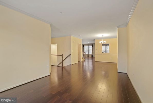 Chandelier, Empty room, Interior, Recessed Lighting, Wood Texture Flooring