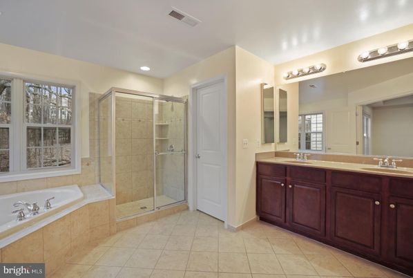 Bathroom, Dual Sink Vanities, Glass Shower, Interior, Recessed Lighting