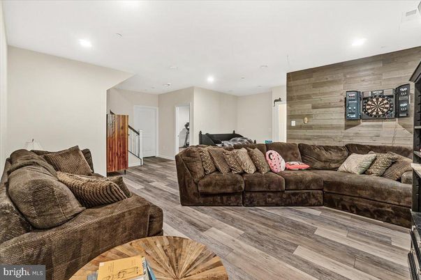 Interior, Living room, Recessed Lighting, Wood Texture Flooring, Wooden Walls