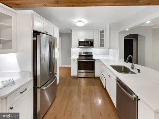 Interior, Kitchen, Stainless Steel Appliances, Wood Texture Flooring