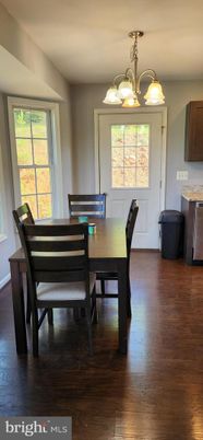 Chandelier, Dining room, Interior, Wood Texture Flooring