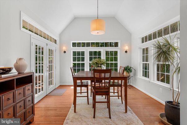Dining room, Interior, Pendant Lights, Wood Texture Flooring