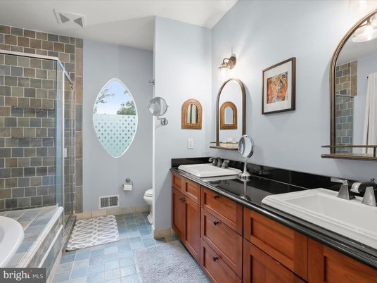 Bathroom, Dual Sink Vanities, Glass Shower, Interior, Tile Countertops