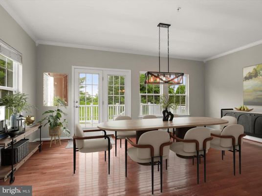 Dining room, Interior, Pendant Lights, Wood Texture Flooring