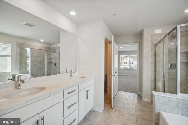 Bathroom, Dual Sink Vanities, Glass Shower, Interior, Recessed Lighting