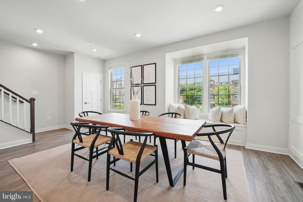 Dining room, Interior, Recessed Lighting, Wood Texture Flooring