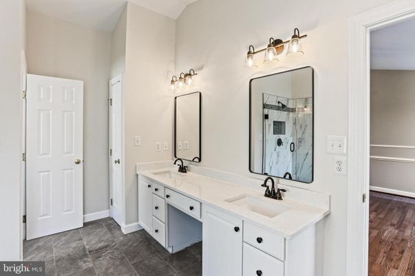 Bathroom, Dual Sink Vanities, Interior, Wood Texture Flooring