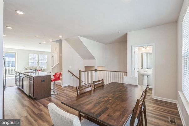 Dining room, Interior, Recessed Lighting, Wood Texture Flooring