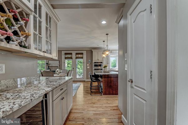 Dining room, Interior, Pendant Lights, Recessed Lighting, Wood Texture Flooring
