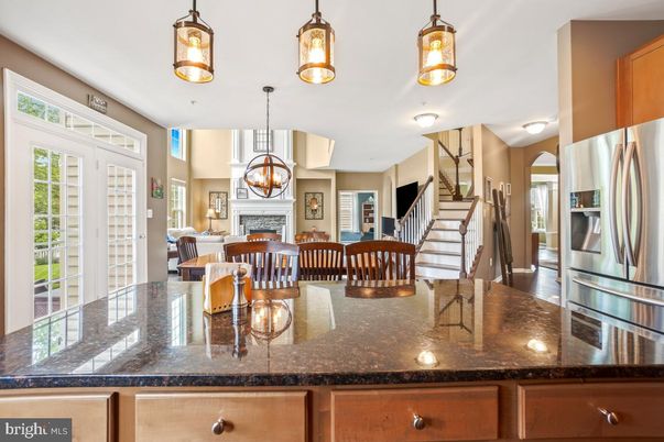 Chandelier, Dining room, Fireplace, Interior, Kitchen, Pendant Lights