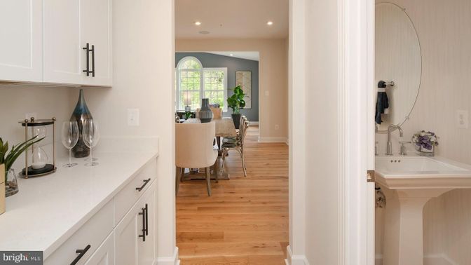 Dining room, Interior, Recessed Lighting, Wood Texture Flooring