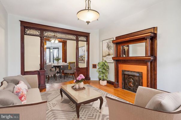 Dining room, Fireplace, Interior, Living room, Wood Texture Flooring