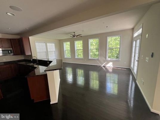 Empty room, Interior, Kitchen, Recessed Lighting, Wood Texture Flooring