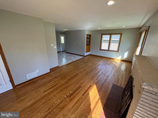 Empty room, Fireplace, Interior, Recessed Lighting, Wood Texture Flooring