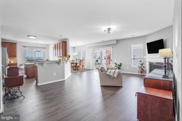 Dining room, Fireplace, Interior, Kitchen, Living room, Pendant Lights, Wood Texture Flooring