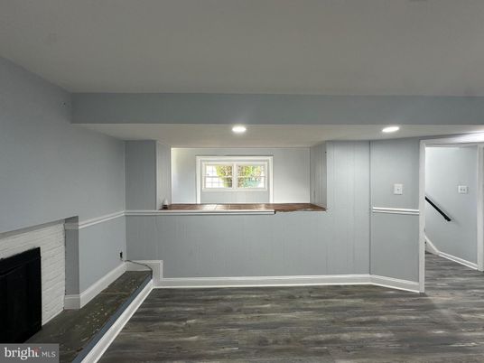 Empty room, Fireplace, Interior, Recessed Lighting, Wood Texture Flooring