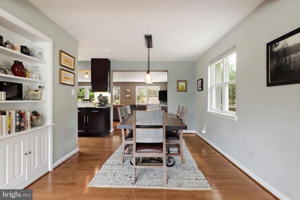 Dining room, Interior, Pendant Lights, Wood Texture Flooring