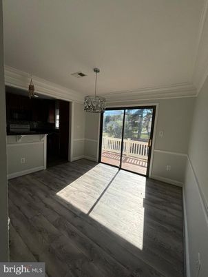 Chandelier, Empty room, Interior, Kitchen, Pendant Lights, Wood Texture Flooring