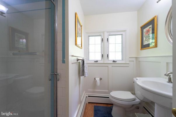 Bathroom, Glass Shower, Interior, Wood Texture Flooring