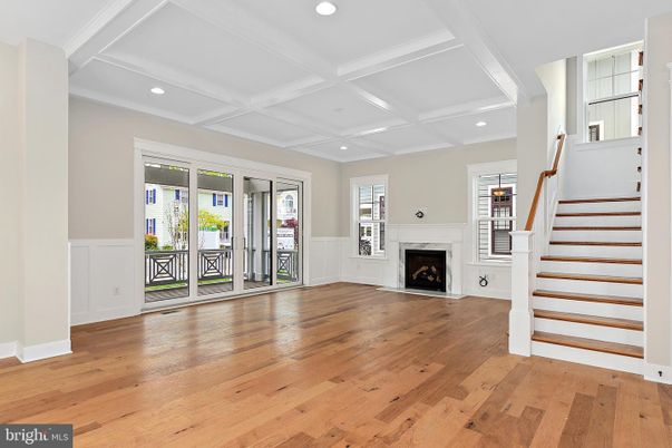 Empty room, Fireplace, Interior, Recessed Lighting, Wood Texture Flooring