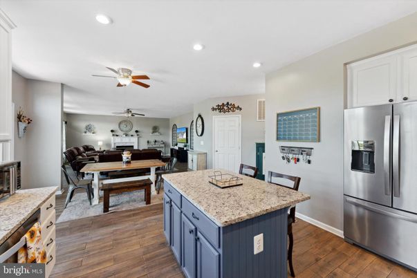 Dining room, Interior, Kitchen, Recessed Lighting, Stainless Steel Appliances, Wood Texture Flooring