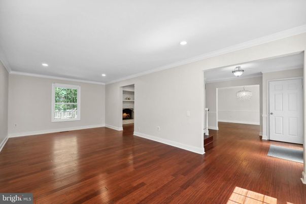 Empty room, Fireplace, Interior, Recessed Lighting, Wood Texture Flooring
