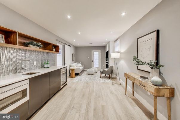 Interior, Kitchen, Living room, Recessed Lighting, Stainless Steel Appliances, Wood Texture Flooring