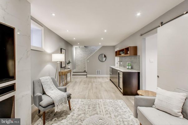 Interior, Kitchen, Marble Walls, Recessed Lighting, Stone Walls, Wood Texture Flooring
