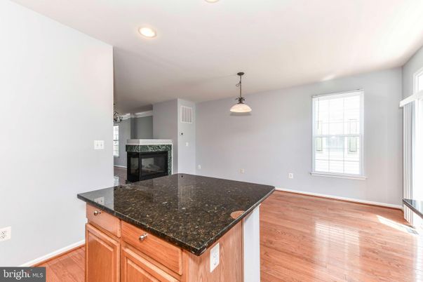 Empty room, Fireplace, Interior, Pendant Lights, Recessed Lighting, Wood Texture Flooring