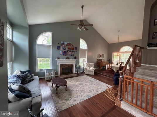 Fireplace, Interior, Living room, Pendant Lights, Wood Texture Flooring