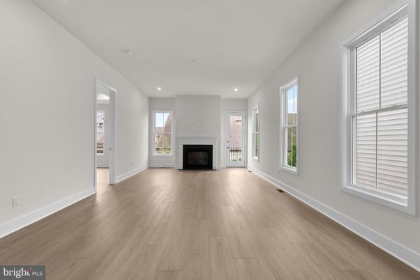 Empty room, Fireplace, Interior, Recessed Lighting, Wood Texture Flooring