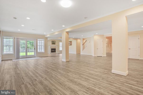 Empty room, Fireplace, Interior, Recessed Lighting, Wood Texture Flooring