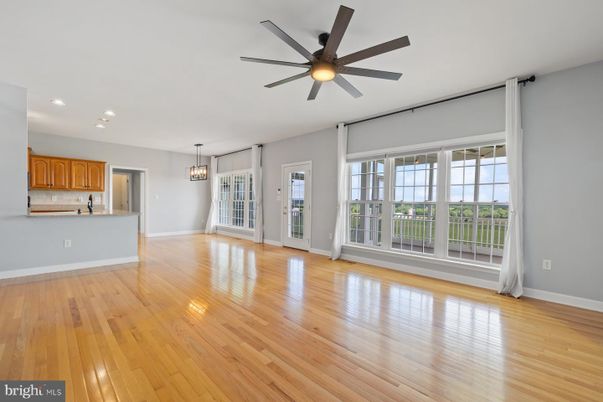 Empty room, Interior, Kitchen, Pendant Lights, Recessed Lighting, Wood Texture Flooring