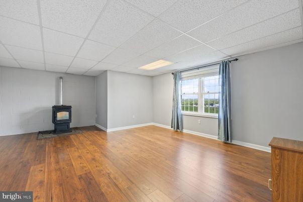 Empty room, Fireplace, Interior, Recessed Lighting, Wood Texture Flooring