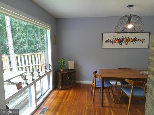 Dining room, Interior, Pendant Lights, Wood Texture Flooring