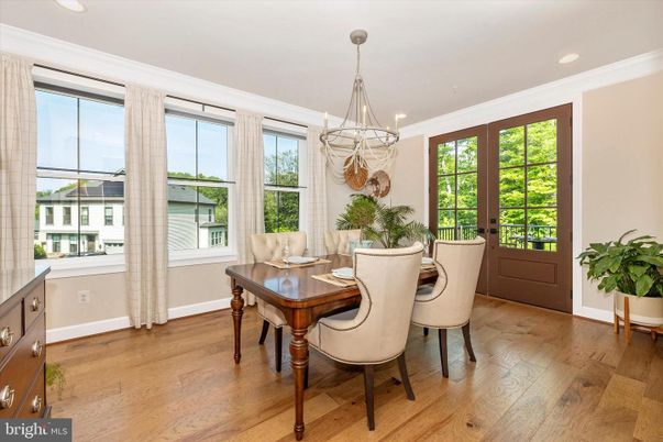 Dining room, Interior, Pendant Lights, Recessed Lighting, Wood Texture Flooring