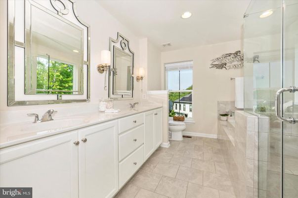 Bathroom, Dual Sink Vanities, Glass Shower, Interior, Recessed Lighting