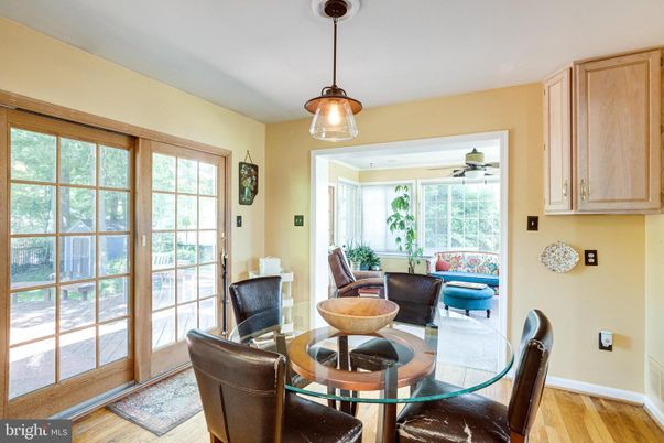 Dining room, Interior, Pendant Lights, Wood Texture Flooring