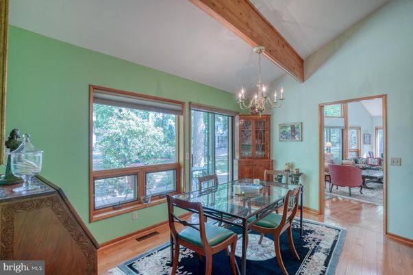 Chandelier, Dining room, Interior, Wooden Beams, Wood Texture Flooring