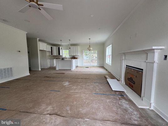Empty room, Fireplace, Interior, Kitchen, Pendant Lights