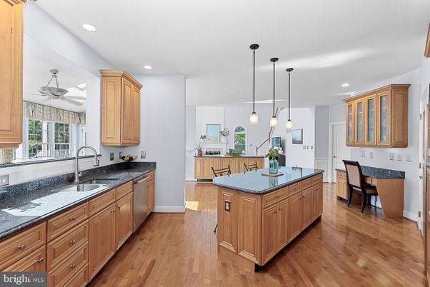 Interior, Kitchen, Pendant Lights, Recessed Lighting, Wood Texture Flooring
