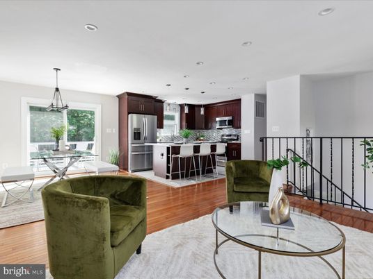 Dining room, Interior, Kitchen, Living room, Pendant Lights, Recessed Lighting, Stainless Steel Appliances, Wood Texture Flooring