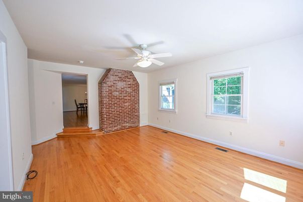 Empty room, Fireplace, Interior, Stone Walls, Wood Texture Flooring