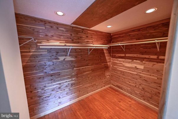 Interior, Recessed Lighting, Walk-in Closets, Wood Texture Flooring, Wooden Walls
