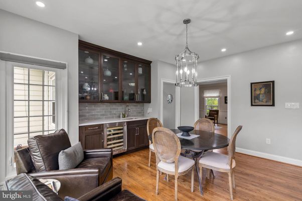 Dining room, Interior, Pendant Lights, Recessed Lighting, Wood Texture Flooring