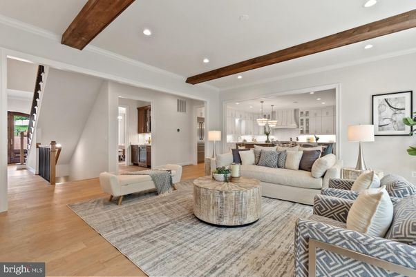 Interior, Kitchen, Living room, Pendant Lights, Recessed Lighting, Wooden Beams, Wood Texture Flooring