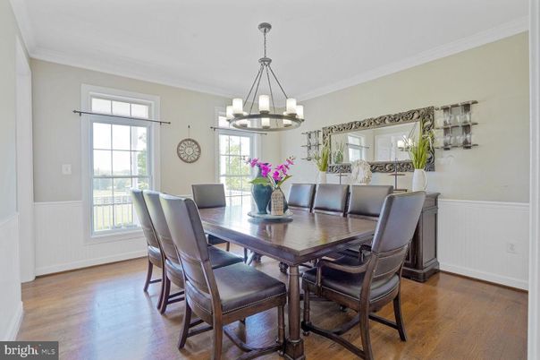 Chandelier, Dining room, Interior, Wood Texture Flooring